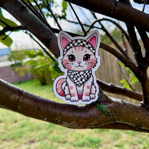 cat stuck in tree keffiyeh sticker