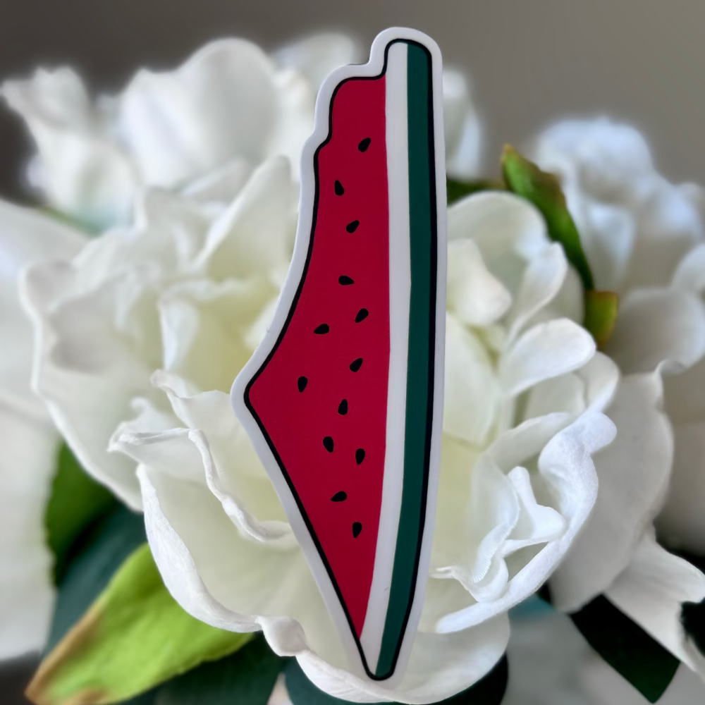 Watermelon color Palestinian  Map design on a white flower background