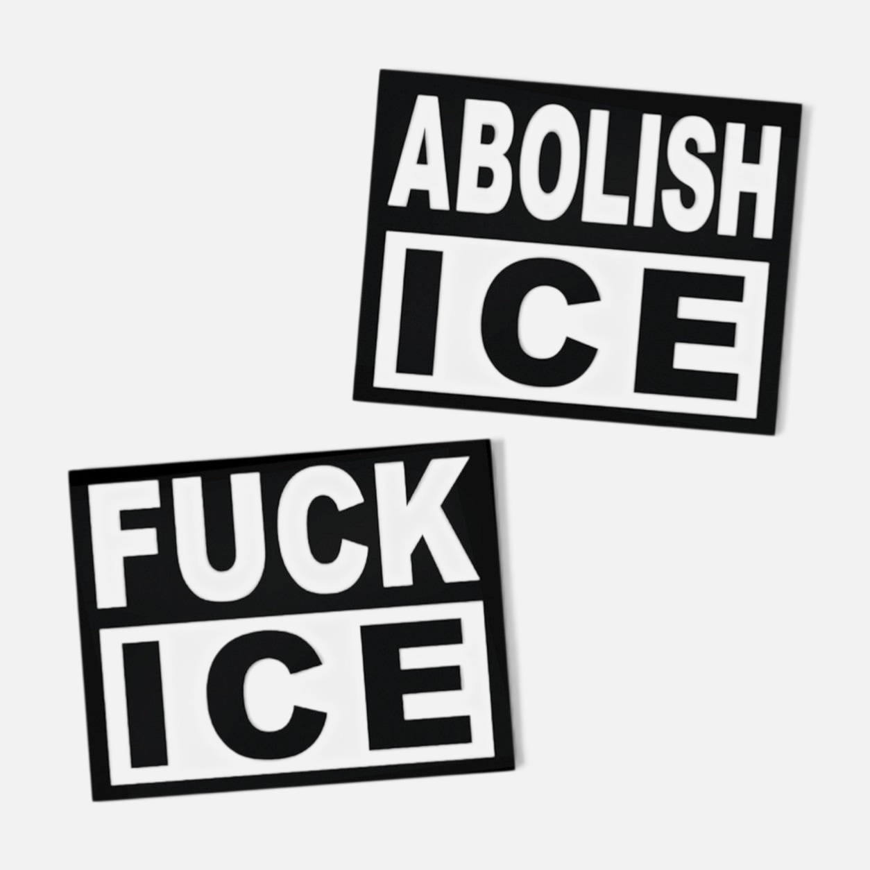 Silenced Roots Abolish ICE and Fuck ICE waterproof vinyl sticker bundle in black and white
