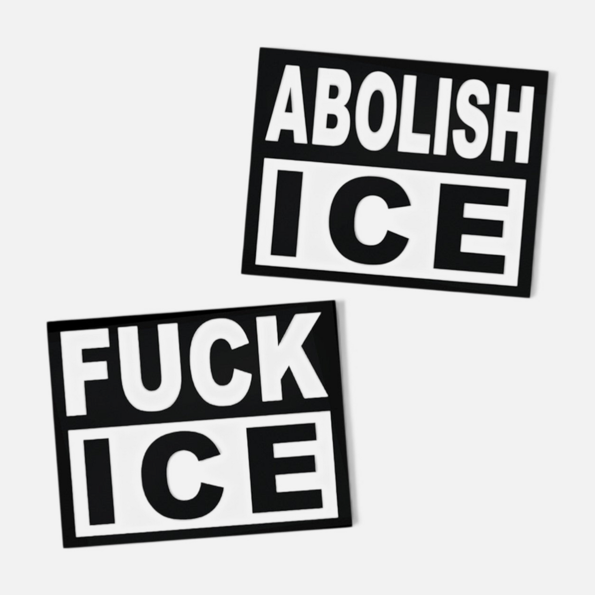 Silenced Roots Abolish ICE and Fuck ICE waterproof vinyl sticker bundle in black and white