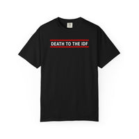 Silenced Roots black garment-dyed Comfort Colors tee with white and red Death to the IDF graphic print.