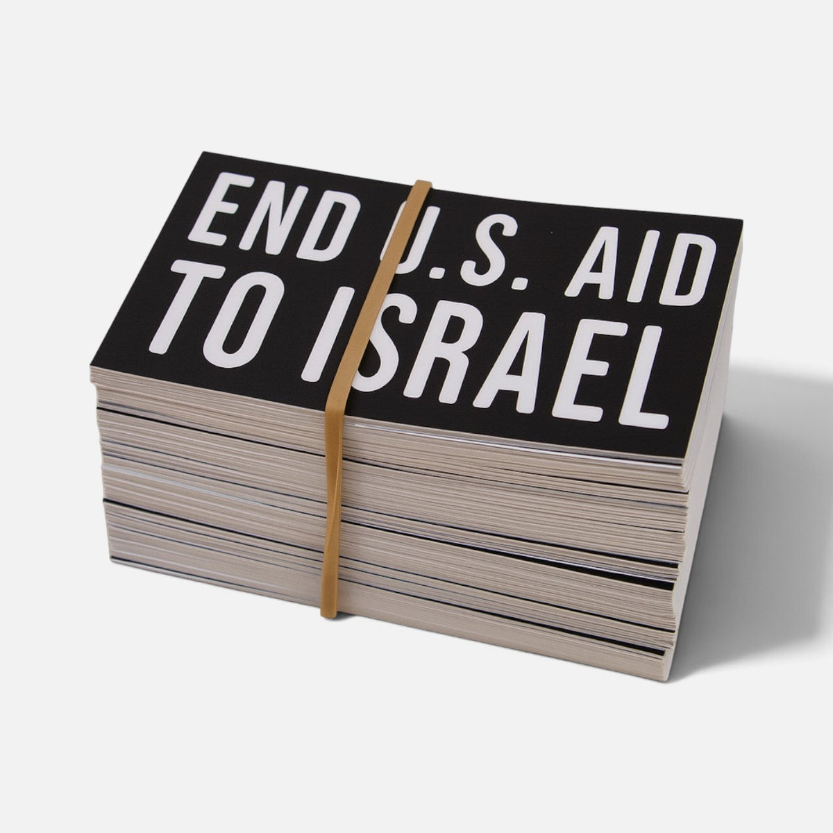 Silenced Roots sticker pack featuring bold white text on black backgrounds reading End U.S. Aid to Israel