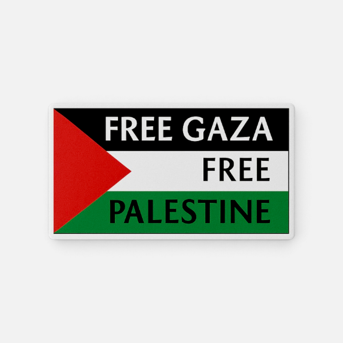 Silenced Roots Free Gaza Free Palestine rectangular sticker featuring the Palestinian flag design and bold text.