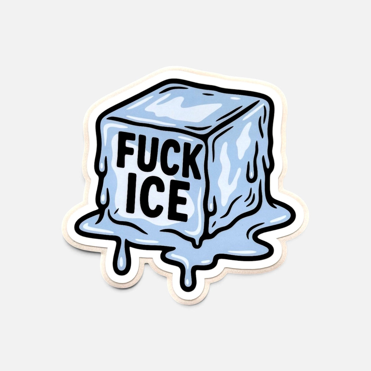 Silenced Roots Fuck ICE vinyl sticker featuring a light blue melting ice cube design with bold black text.