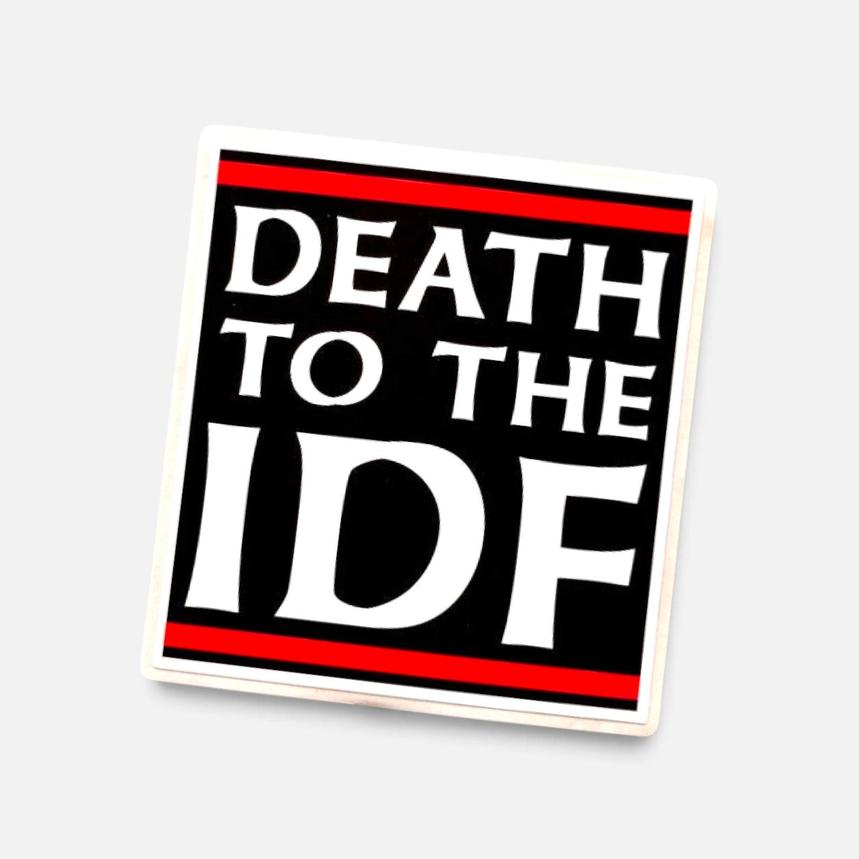 Silenced Roots 4-inch square vinyl sticker with bold white text on black background and red accent stripes.
