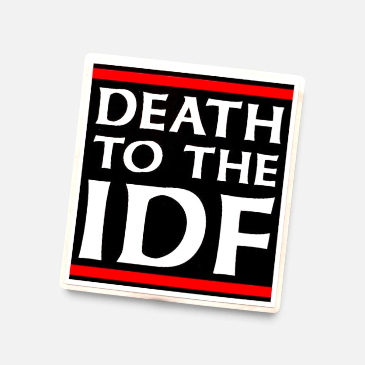 Silenced Roots 4-inch square vinyl sticker with bold white text on black background and red accent stripes.