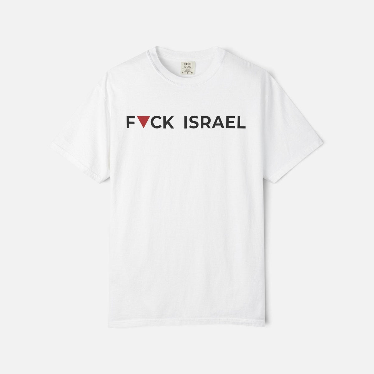 Silenced Roots white heavyweight cotton graphic tee with black typography and a red triangle accent